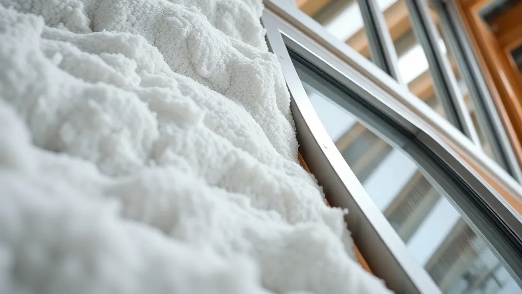 Close-up of modern insulation materials and aluminum window